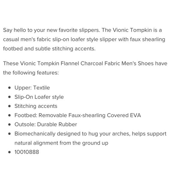 NEW Men’s Vionic Charcoal Grey Tompkin Flannel Loafer Slipper - Picture 8 of 8